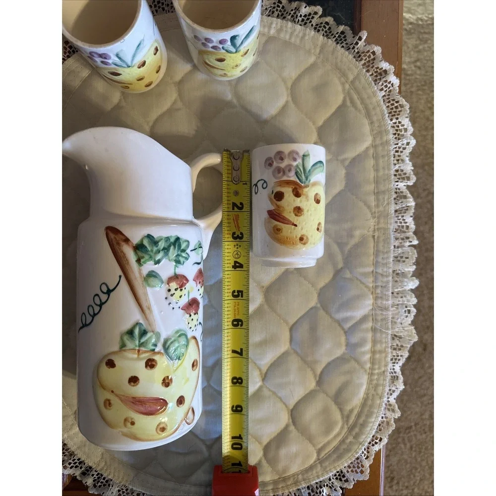 Mid-century Ceramic juice pitcher and glasses‎ set